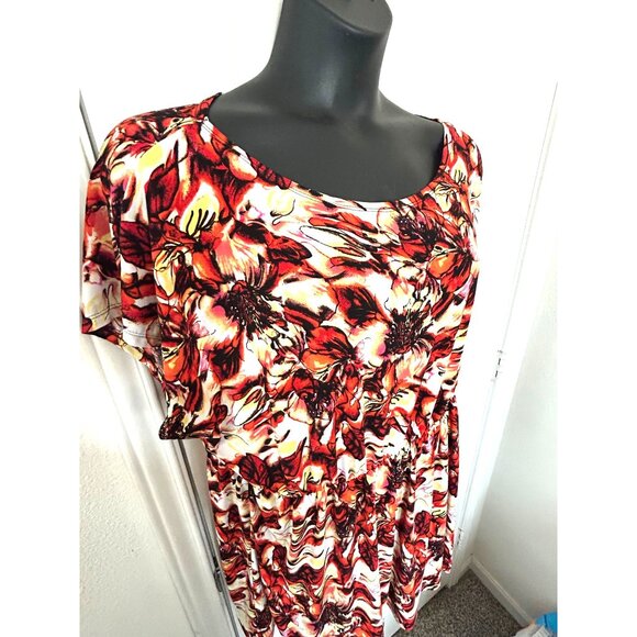 Floral Print Scoop Neck Short Sleeve Tunic Top Size 22W Lightweight Stretchy - Picture 3 of 7